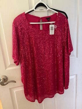 Torrid Hot Pink Sequin Short Sleeve Top
